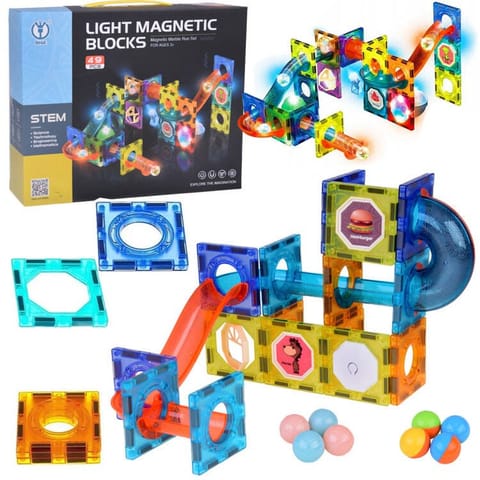 ⁨Klocki Magnetyczne 3D dla dzieci Zbuduj Świecący Tor Kulkowy 49 ele ZA5250⁩ w sklepie Wasserman.eu