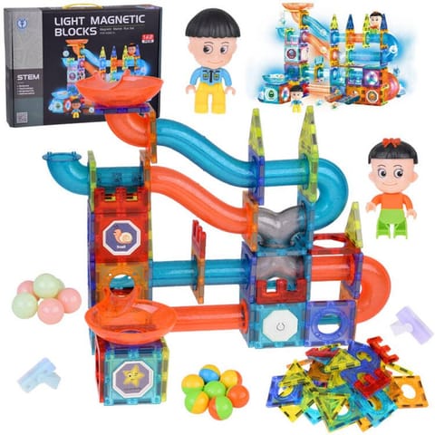⁨Klocki Magnetyczne 3D Zbuduj Duży świecący Tor Kulkowy 142 ele ZA5238⁩ w sklepie Wasserman.eu