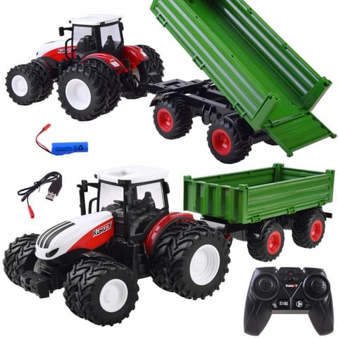 ⁨Zdalnie sterowany Duży CZERWONY TRAKTOR z przyczepą + Światło RC0602⁩ w sklepie Wasserman.eu