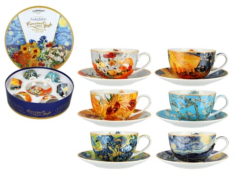 ⁨Kpl. 6 filiżanek w okrągłym pudełku - V. van Gogh (CARMANI)⁩ w sklepie Wasserman.eu