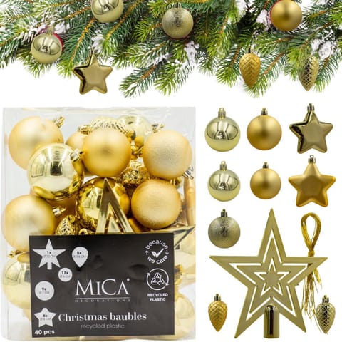 ⁨BOMBKA DEKORACYJNA PLASTIKOWA BEZPIECZNA 40SZT ZŁOTA MICA⁩ w sklepie Wasserman.eu