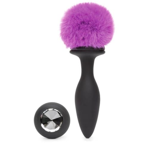 ⁨Wibrująca Zatyczka Z Ogonkiem I Kryształkiem Vibrating Butt Plug Black Medium Happy Rabbit⁩ w sklepie Wasserman.eu