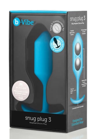 ⁨b-Vibe Snug Plug 3 Teal - silikonowy anatomiczny model z obciążeniem 180g⁩ w sklepie Wasserman.eu