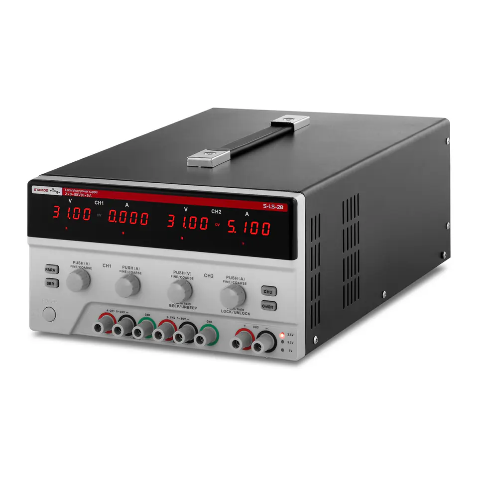 ⁨Laboratory power supply 3 channels 0-30VDC 0-5A S-LS-28⁩ at Wasserman.eu