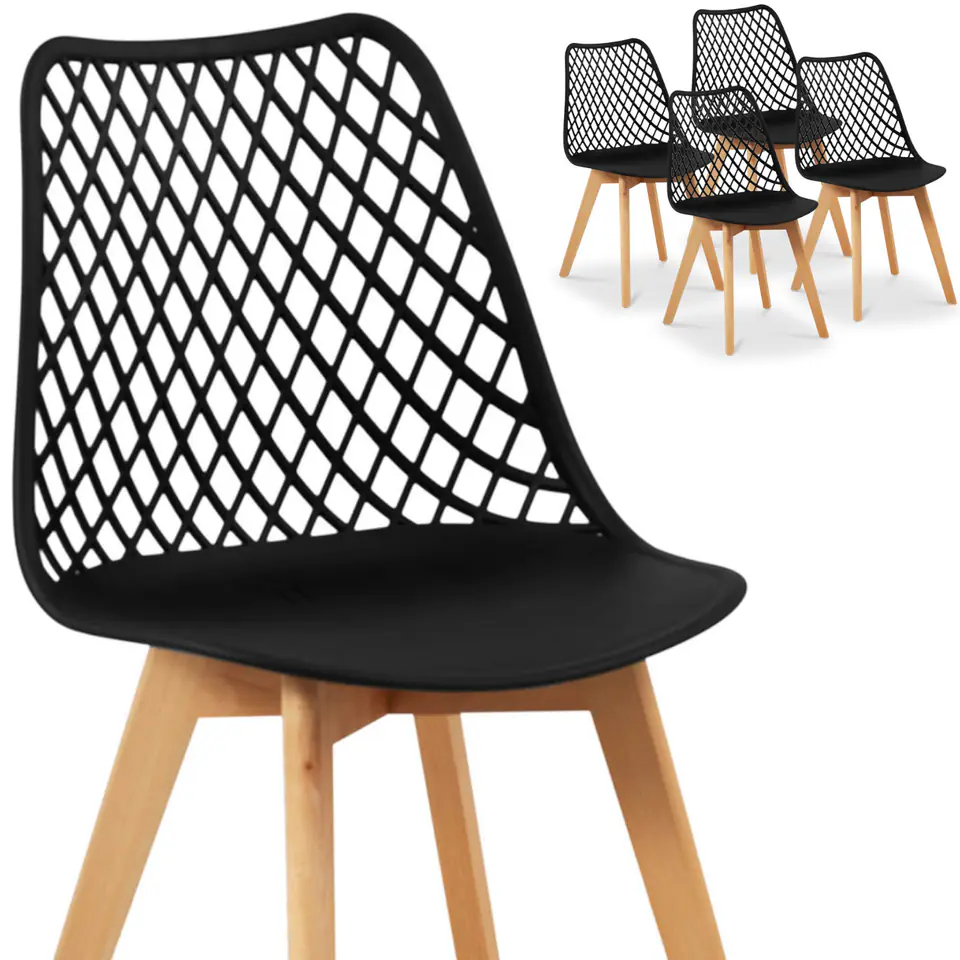 ⁨Scandinavian chair with wooden legs for restaurant house max. 150 kg 4 pcs. BLACK⁩ at Wasserman.eu