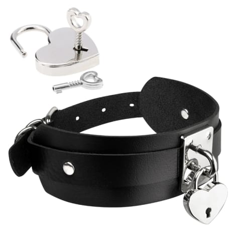 Obróżka Z Kłódką Heart Lock & Key Collar Black/Silver Kinky Diva w sklepie Wasserman.eu