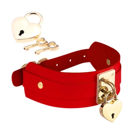 Obróżka Z Kłódką Heart Lock & Key Collar Burgundy/Gold Kinky Diva w sklepie Wasserman.eu