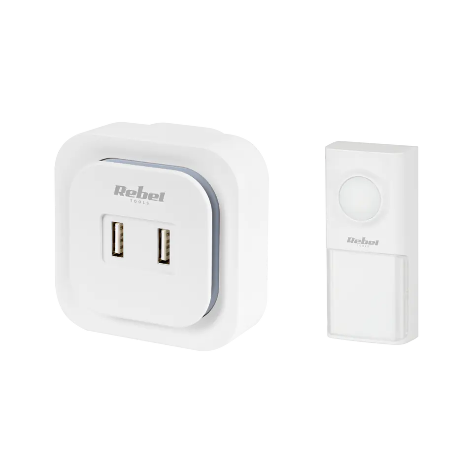 Rebel cordless doorbell with 230V plug (36 melodies, 2 USB sockets) at Wasserman.eu