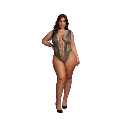 ⁨V-Neck Teddy with Opaque Panels - Size (kolor jak na zdjęciu, rozmiar Queen)⁩ w sklepie Wasserman.eu