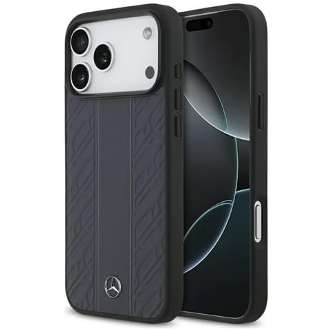 ⁨Etui Mercedes Leather Laurel Leaves      Stripes MagSafe do iPhone 17 Pro Max niebieski⁩ w sklepie Wasserman.eu