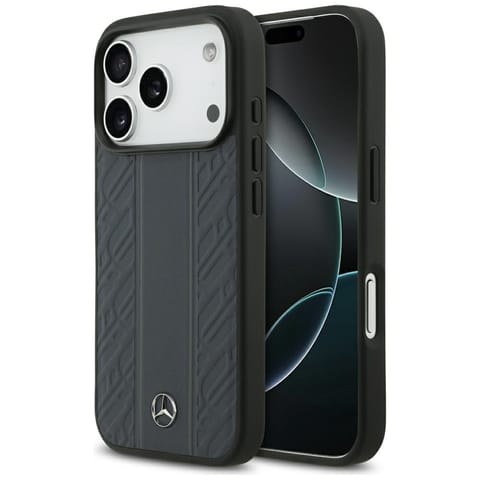 ⁨Etui Mercedes Leather Laurel Leaves      Stripes MagSafe do iPhone 17 Pro niebieski⁩ w sklepie Wasserman.eu