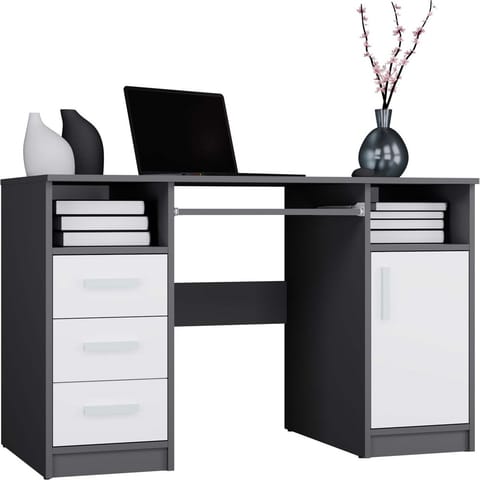 ⁨BIURKO DELTA ANTRACYT / BIAŁY 120 Cm 3 Szuflady Szafka Półki Do Biura Pokoju Na Laptop⁩ w sklepie Wasserman.eu