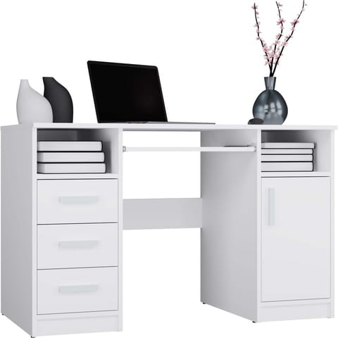 ⁨BIURKO DELTA BIAŁE 120 Cm 3 Szuflady Szafka Półki Do Biura Pokoju Na Laptop⁩ w sklepie Wasserman.eu