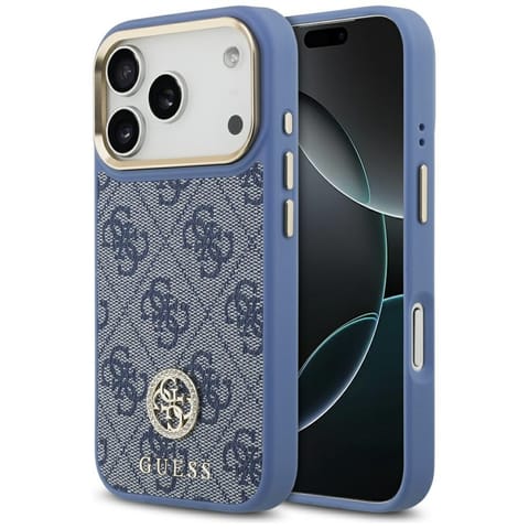 ⁨Etui Guess 4G Strass Logo MagSafe do     iPhone 17 Pro niebieski⁩ w sklepie Wasserman.eu