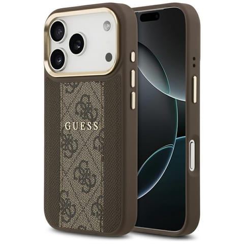 ⁨Etui Guess 4G Stripe MagSafe do iPhone   17 Pro brązowy⁩ w sklepie Wasserman.eu