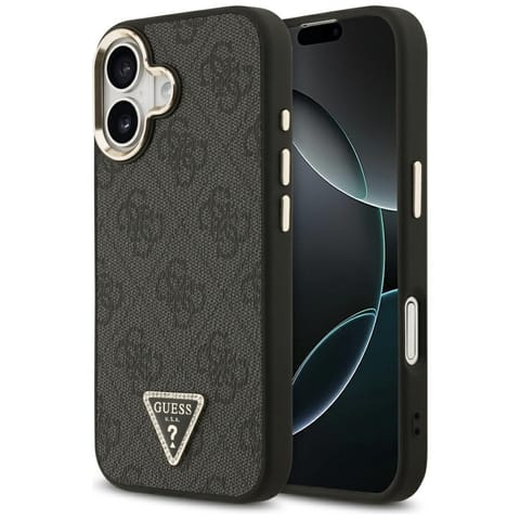 ⁨Etui Guess 4G Triangle Logo MagSafe do   iPhone 17 czarny złoty⁩ w sklepie Wasserman.eu