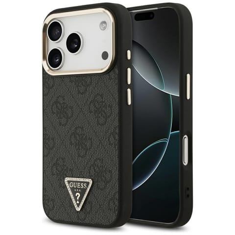 ⁨Etui Guess 4G Triangle Logo MagSafe do   iPhone 17 Pro czarny złoty⁩ w sklepie Wasserman.eu