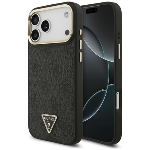 ⁨Etui Guess 4G Triangle Logo MagSafe do   iPhone 17 Pro Max czarny złoty⁩ w sklepie Wasserman.eu