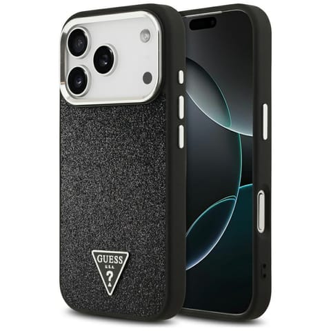 ⁨Etui Guess Glitter Triangle Logo MagSafe do iPhone 17 Pro czarny⁩ w sklepie Wasserman.eu