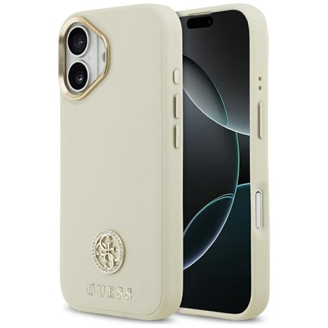 ⁨Etui Guess Grained Strass Logo MagSafe   do iPhone 17 beżowy⁩ w sklepie Wasserman.eu