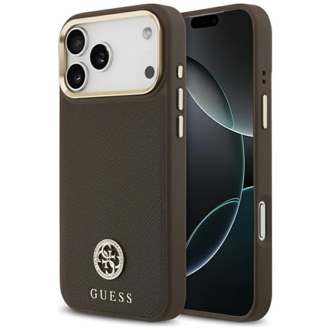 ⁨Etui Guess Grained Strass Logo MagSafe   do iPhone 17 Pro Max brązowy⁩ w sklepie Wasserman.eu