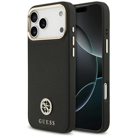 ⁨Etui Guess Grained Strass Logo MagSafe   do iPhone 17 Pro Max czarny⁩ w sklepie Wasserman.eu