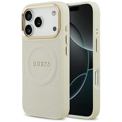 ⁨Etui Guess Peony Hot Stamp MagSafe do    iPhone 17 Pro beżowy⁩ w sklepie Wasserman.eu