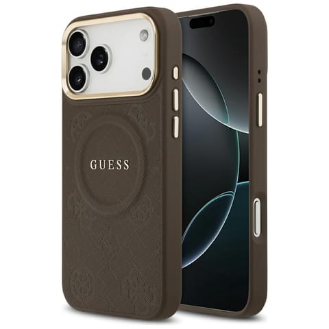 ⁨Etui Guess Peony Hot Stamp MagSafe do iPhone 17 Pro Max brązowy⁩ w sklepie Wasserman.eu