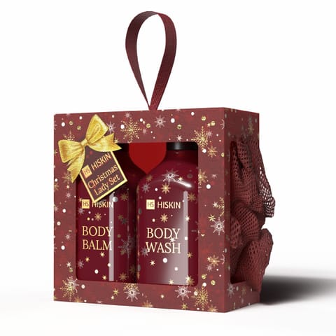 ⁨HISKIN Zestaw prezentowy dla kobiet Balsam do ciała + Żel do mycia ciała + Myjka do ciała⁩ w sklepie Wasserman.eu