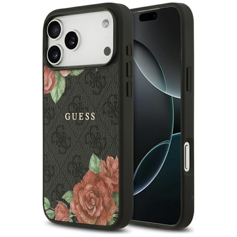 ⁨Etui Guess 4G Flowers Print MagSafe do   iPhone 17 Pro czarny⁩ w sklepie Wasserman.eu