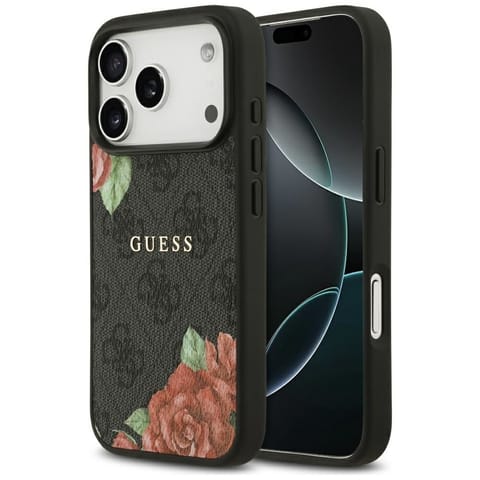 ⁨Etui Guess 4G Flowers Print MagSafe do   iPhone 17 Pro Max czarny⁩ w sklepie Wasserman.eu