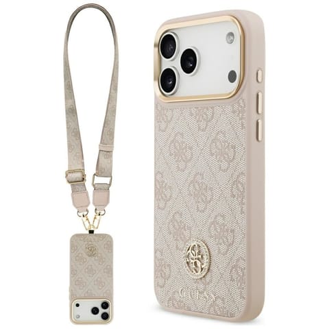 ⁨Etui Guess 4G Strass Logo & Big Strap    Metal Buttons MagSafe do iPhone 17 Pro Max różowy⁩ w sklepie Wasserman.eu