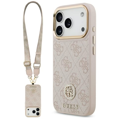 ⁨Etui Guess 4G Strass Logo & Big Strap    Metal Buttons MagSafe do iPhone 17 Pro różowy⁩ w sklepie Wasserman.eu