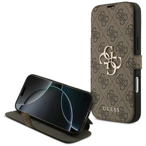 ⁨Etui Guess Book 4G Metal Logo do iPhone  17 Pro Max brązowy⁩ w sklepie Wasserman.eu