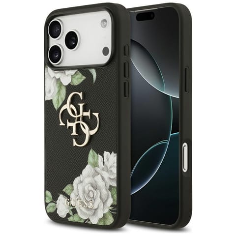 ⁨Etui Guess Grained Roses & Big 4G Logo   do iPhone 17 Pro Max czarny⁩ w sklepie Wasserman.eu