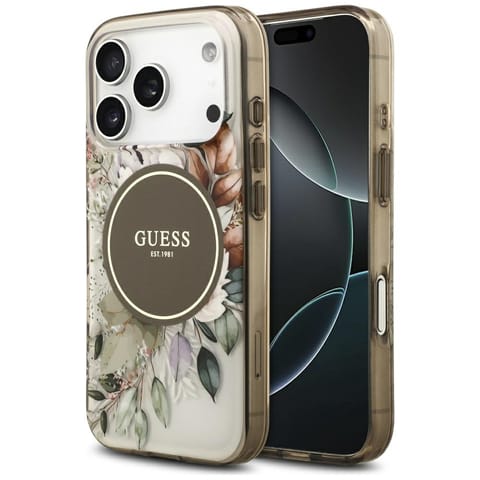 ⁨Etui Guess IML Flower & Tonal Circle     MagSafe do iPhone 17 Pro brązowy⁩ w sklepie Wasserman.eu