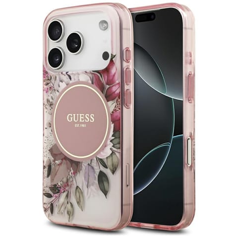 ⁨Etui Guess IML Flower & Tonal Circle     MagSafe do iPhone 17 Pro różowy⁩ w sklepie Wasserman.eu