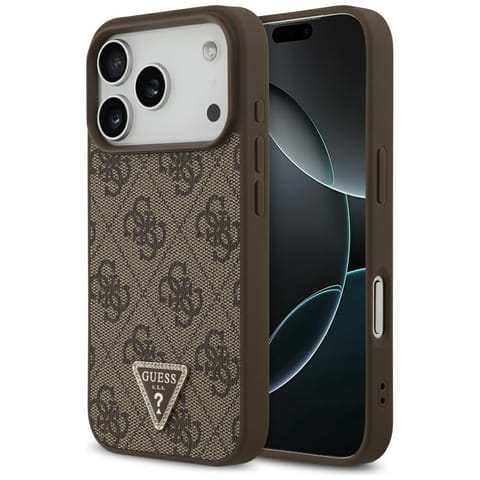 ⁨Etui Guess Leather 4G Triangle Strass    MagSafe do iPhone 17 Pro brązowy⁩ w sklepie Wasserman.eu