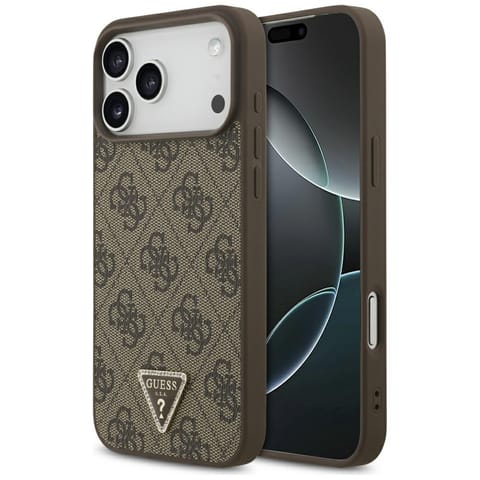 ⁨Etui Guess Leather 4G Triangle Strass    MagSafe do iPhone 17 Pro Max brązowy⁩ w sklepie Wasserman.eu