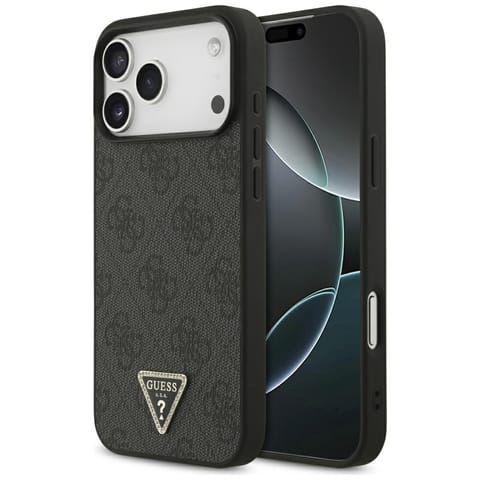 ⁨Etui Guess Leather 4G Triangle Strass    MagSafe do iPhone 17 Pro Max czarny⁩ w sklepie Wasserman.eu