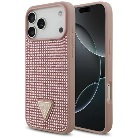 ⁨Etui Guess Rhinestone Triangle Logo do   iPhone 17 Pro Max różowy⁩ w sklepie Wasserman.eu