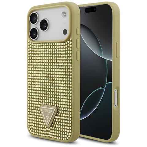 ⁨Etui Guess Rhinestone Triangle Logo do   iPhone 17 Pro Max złoty⁩ w sklepie Wasserman.eu