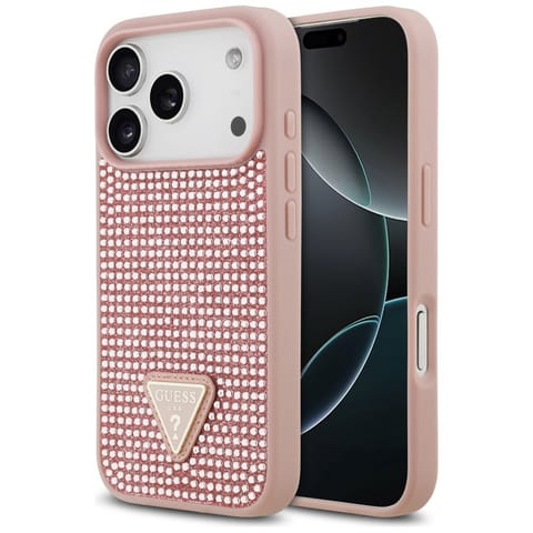 ⁨Etui Guess Rhinestone Triangle Logo do   iPhone 17 Pro różowy⁩ w sklepie Wasserman.eu