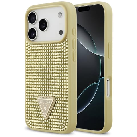 ⁨Etui Guess Rhinestone Triangle Logo do   iPhone 17 Pro złoty⁩ w sklepie Wasserman.eu