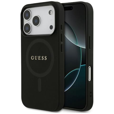 ⁨Etui Guess Saffiano Classic Logo MagSafe do iPhone 17 Pro czarny⁩ w sklepie Wasserman.eu
