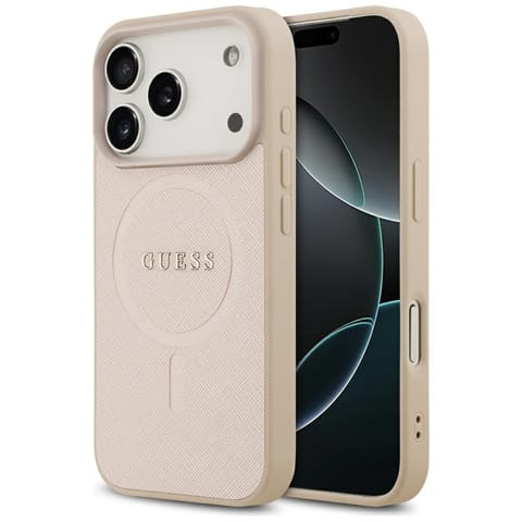 ⁨Etui Guess Saffiano Classic Logo MagSafe do iPhone 17 Pro różowy⁩ w sklepie Wasserman.eu