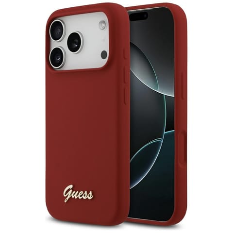 ⁨Etui Guess Silicone Script Metal Logo    MagSafe do iPhone 17 Pro magenta⁩ w sklepie Wasserman.eu