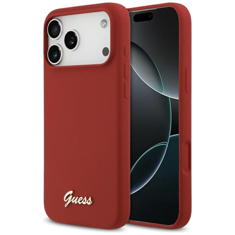 ⁨Etui Guess Silicone Script Metal Logo    MagSafe do iPhone 17 Pro Max magenta⁩ w sklepie Wasserman.eu