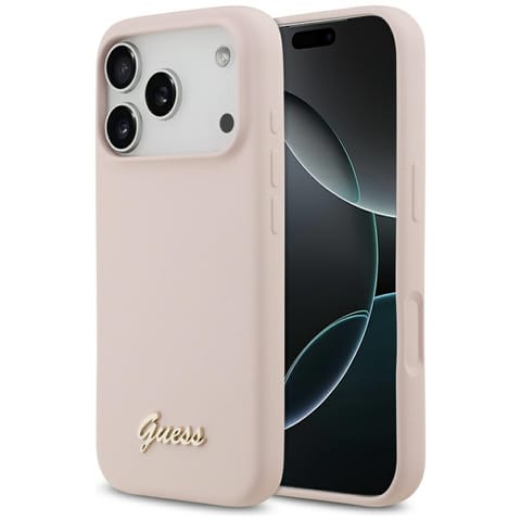 ⁨Etui Guess Silicone Script Metal Logo    MagSafe do iPhone 17 Pro różowy⁩ w sklepie Wasserman.eu