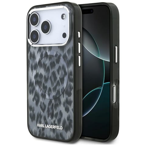 ⁨Etui Karl Lagerfeld IML Leopard Pattern  MagSafe do iPhone 17 Pro czarny⁩ w sklepie Wasserman.eu